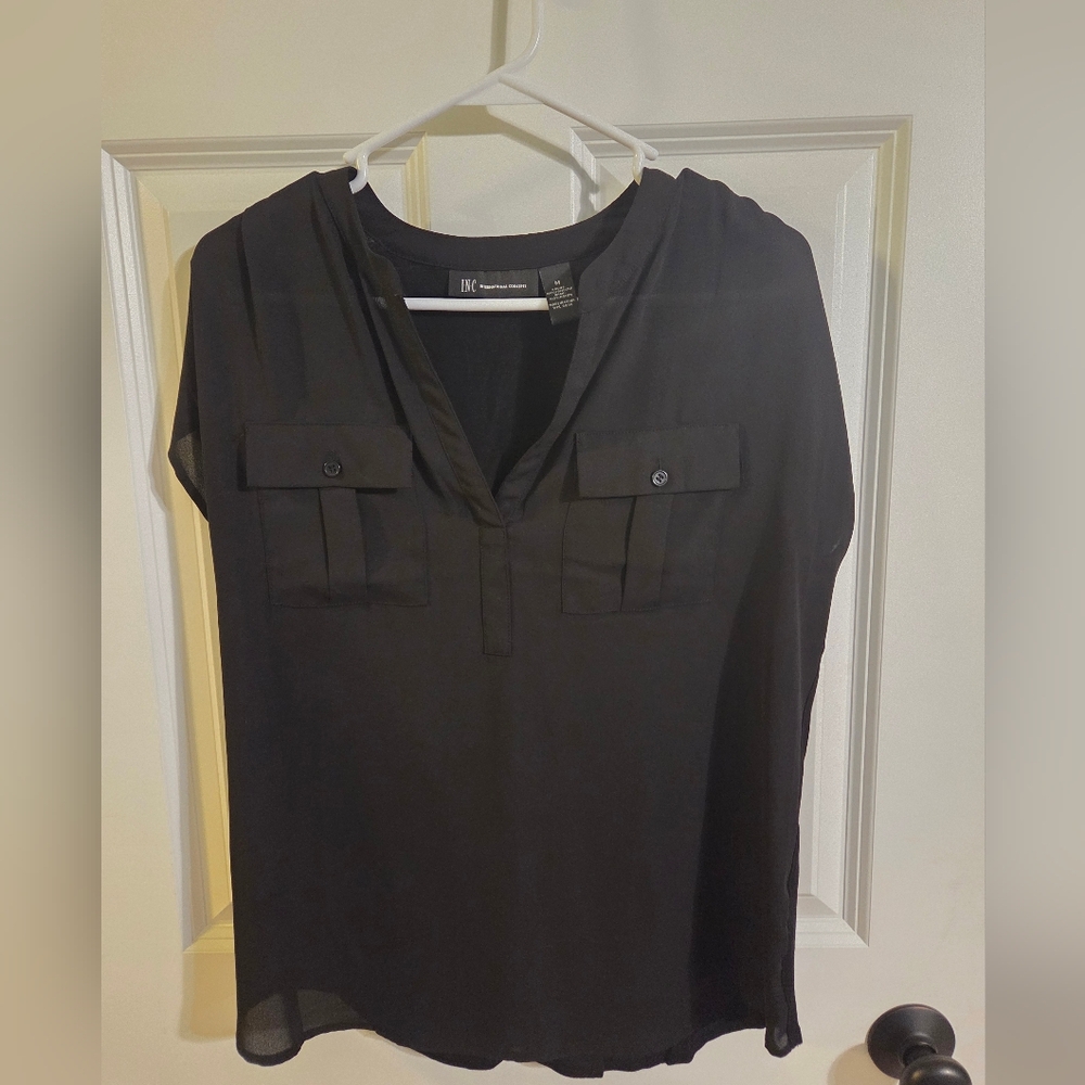 INC International Concepts Black V-Neck Top